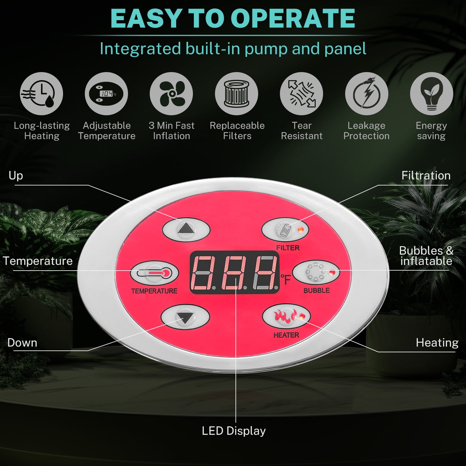 Hot Tub with Cup Holder, Outdoor Inflatable Home Spa, All-In-One Hot Tub w/Hidden Pump, 4 Filters, 82'' Round Portable Pool for 6 Person W/130pcs Jets
