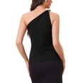 thumbnail image 3 of TOP SIN MANGAS DE UN HOMBRO PARA MUJER INSPIRADO CHIC CON CADENA TANK VERANO NEGRO XS, 3 of 5
