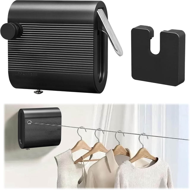 Tendedero Retráctil, Tendedero Retractil Pared, Tendedero Viaje, Cuerda, Tendederos de Pared de Acero Inoxidable Para Organizar Y Colgar Ropa (Negro)