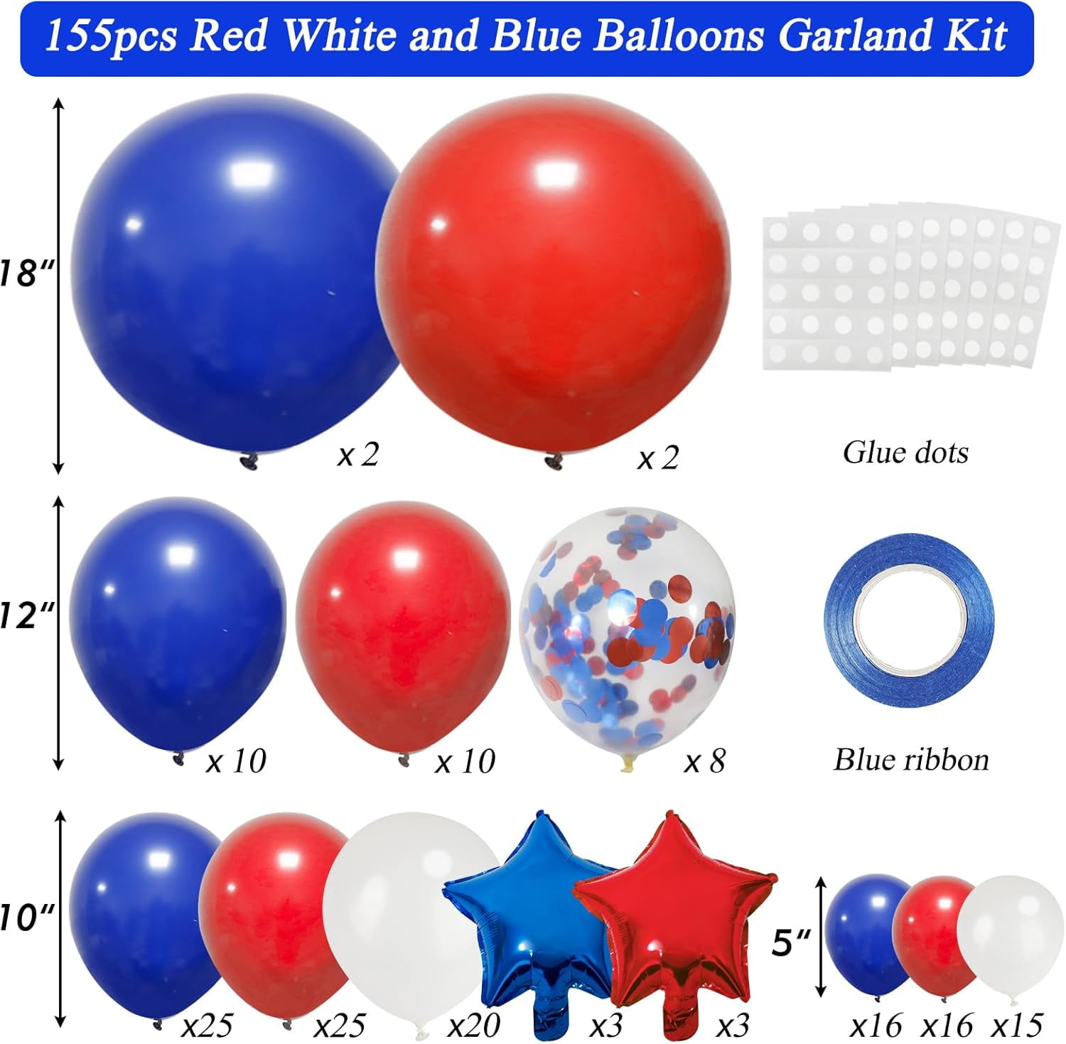 RUBFAC Balloon Garland Arch Kit 160 Pieces Red White And Blue Patriotic Party Decorations With Star Foil Balloons For 4th Of July Birthday Wedding Nautical Baseball Theme
