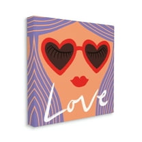 Glam Pop Portrait Purple Hair Cartoon Female Typography Gallery-Wrapped Canvas Print Wall Art, 17x17