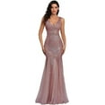 thumbnail image 3 of Sleeveless Double V-Neck Long Mermaid Sequin Formal Evening Dresses, 3 of 5
