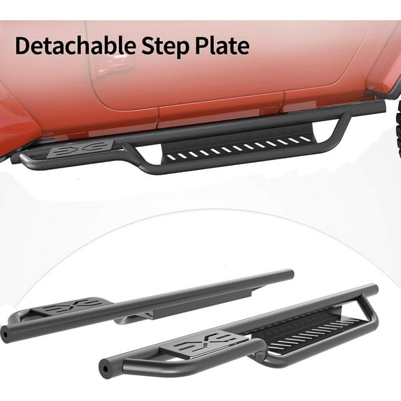 Acekid 6 Inch Running Boards with Two Stairs, All-Steel Bolt-On Side Steps for 1997-2006 Jeep Wrangler TJ 2 Door, Powder Coated Nerf Bar, Black