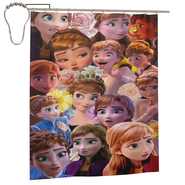 Cortina de ducha Anna, juego de cortinas de ducha con dibujos animados encantadores para niños, niñas, dormitorios universitarios, baño, accesorios de decoración de bañera a prueba de agua con 12