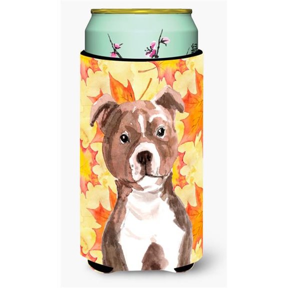 Red Staffie Bull Terrier Fall Tall Boy Beverage Insulator Hugger