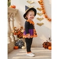 thumbnail image 3 of RUINIXCW Toddler Baby Girl Halloween Witches Costume Kids Pumpkin Costume Infant Girl Fall Cosplay Outfit Long Sleeve Collar Babydoll Shirt and Pants Hat Set, 3 of 10