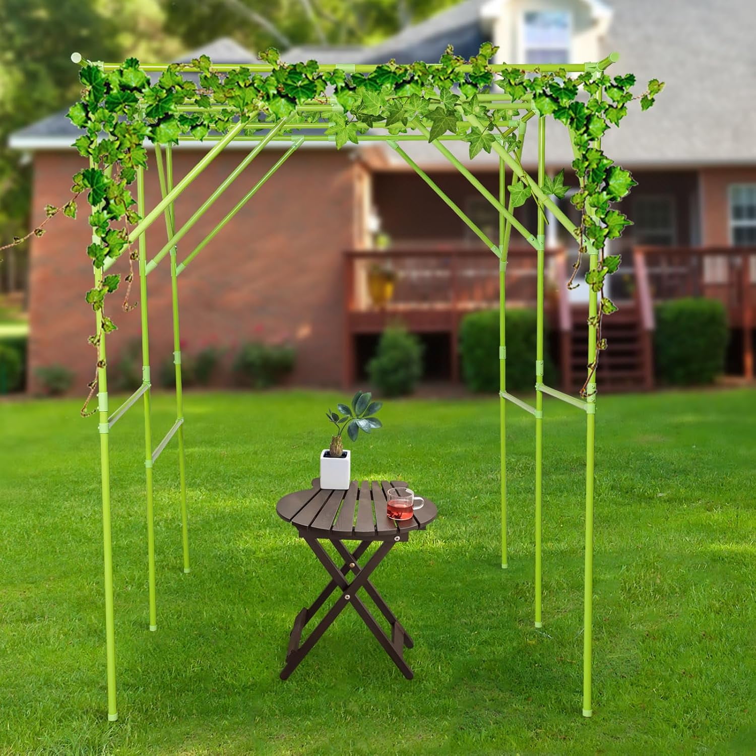 Extra Large Garden Arch Trellis, Metal Arbor Pergola, Grape Vine Trellis Rack for Climbing Plants, Vegetables, Fruits, Cucumbers,Peas,Beans,Outdoor Yard,Garden Gazebo (Green, 78.74*59.06*78.74 in)
