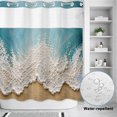 thumbnail image 2 of No Hook Shower Curtain, Turquoise Coastal Waves Shower Curtains for Bathroom with See Through Top Window, Abstract Summer Ocean Sand Modern Waterproof & Washable Bath Curtain Long 72"x78", 2 of 8