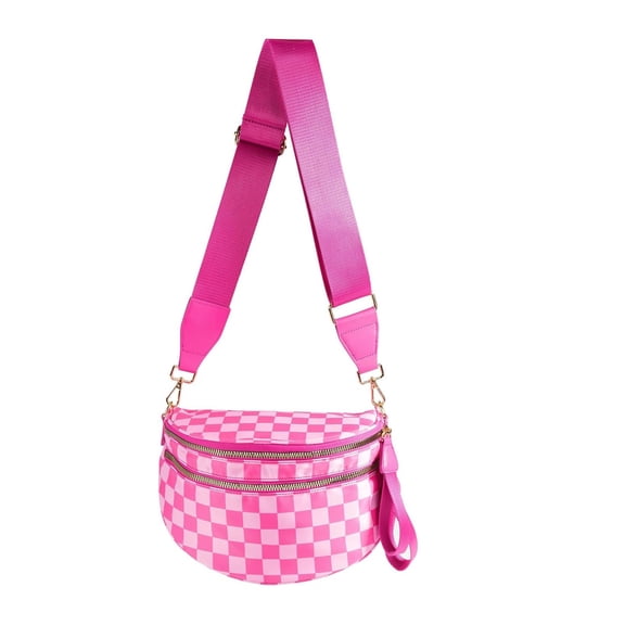 Nylon Bum Bags Plus Size Fanny Pack Sling Bag Belt Bag for Women Travel, Checkered Crossbody Bags for Women