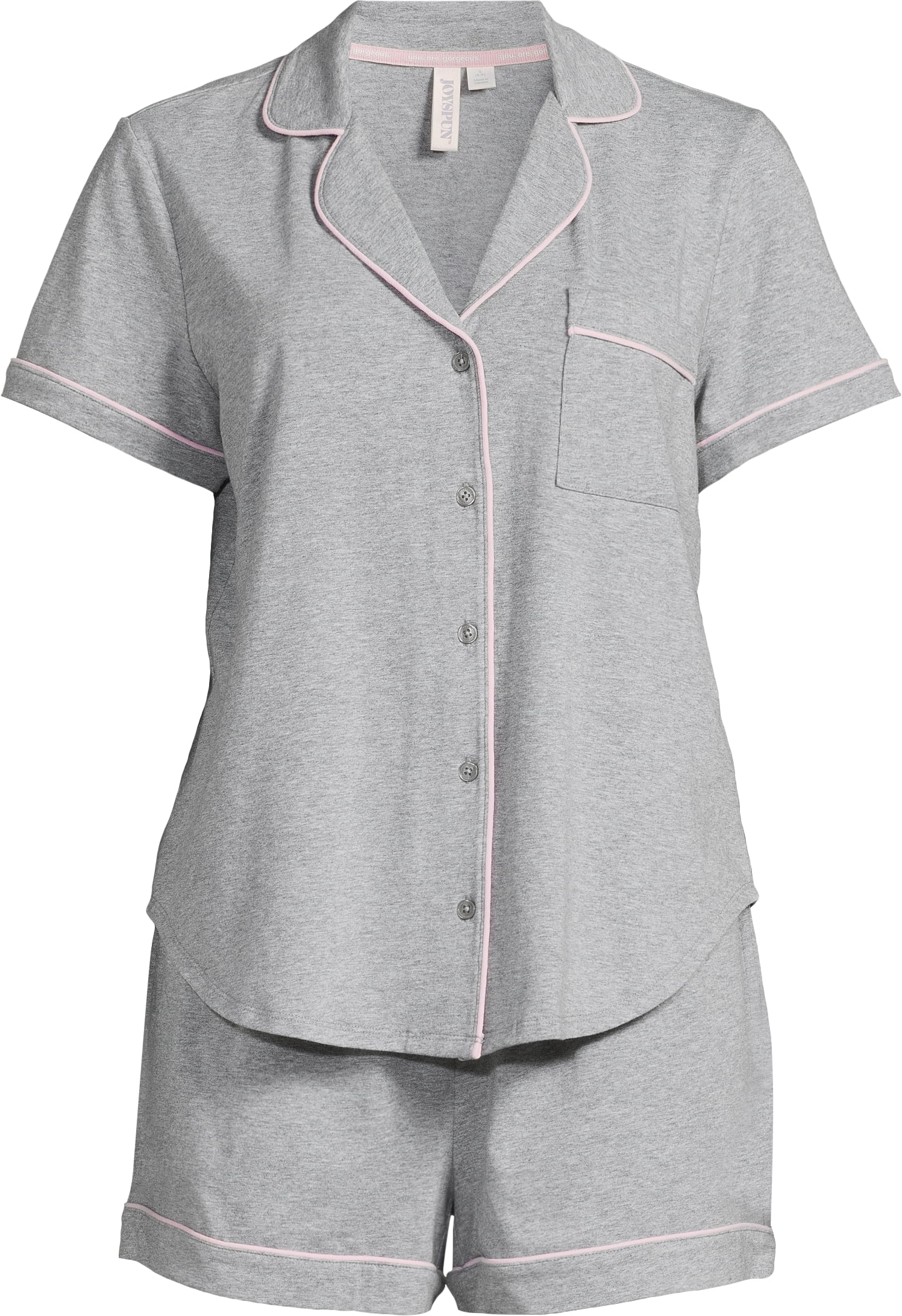 Joyspun Women's Cotton Blend Notch Collar Top and Shorts Pajama Set, 2-Piece, Sizes S to 4X