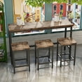 thumbnail image 2 of Seizeen Bar Table Set of 4, Modern Counter Height Dining Table & 3 Stools, Dark Texture Pub Bistro Set with 3 Height Stools for Small Space Kitchen Cafe Shop, Natural, 2 of 8