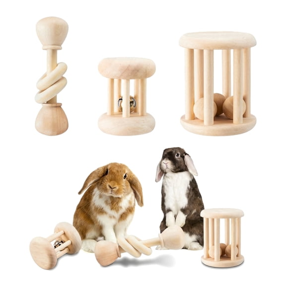 4 Pcs Wooden Pet Toys - Safe Rabbit & Guinea Pigs Teeth Grinding Toys for Chinchillas, Hamsters & Small Animals - Indoor & Outdoor