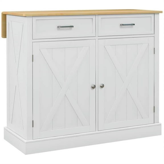 Demi Bonn 41" Rolling Kitchen Island with Drop Leaf, 2 Drawers, Wood Breakfast Bar, Adjustable Shelves for Dining Room Addition, White