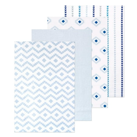 Luvable Friends Hudson Baby Flannel Receiving Blankets 4pk, Contemporary Blue Mix