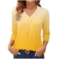 thumbnail image 2 of mfyjkho Tops Casuales Para Mujer, Camiseta De Mujer De Moda Con Base Degradada De Color Sólido, Largo 3/4, Manga Tres Cuartos, Cuello En V Tops De Gimnasio Para Mujer M, 2 of 6