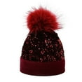 thumbnail image 2 of Dyfzdhu Women Outdoor Warm Knitted Hat Dyed Raccoon Ball Sequined Ear Protection In Winter Red, 2 of 5