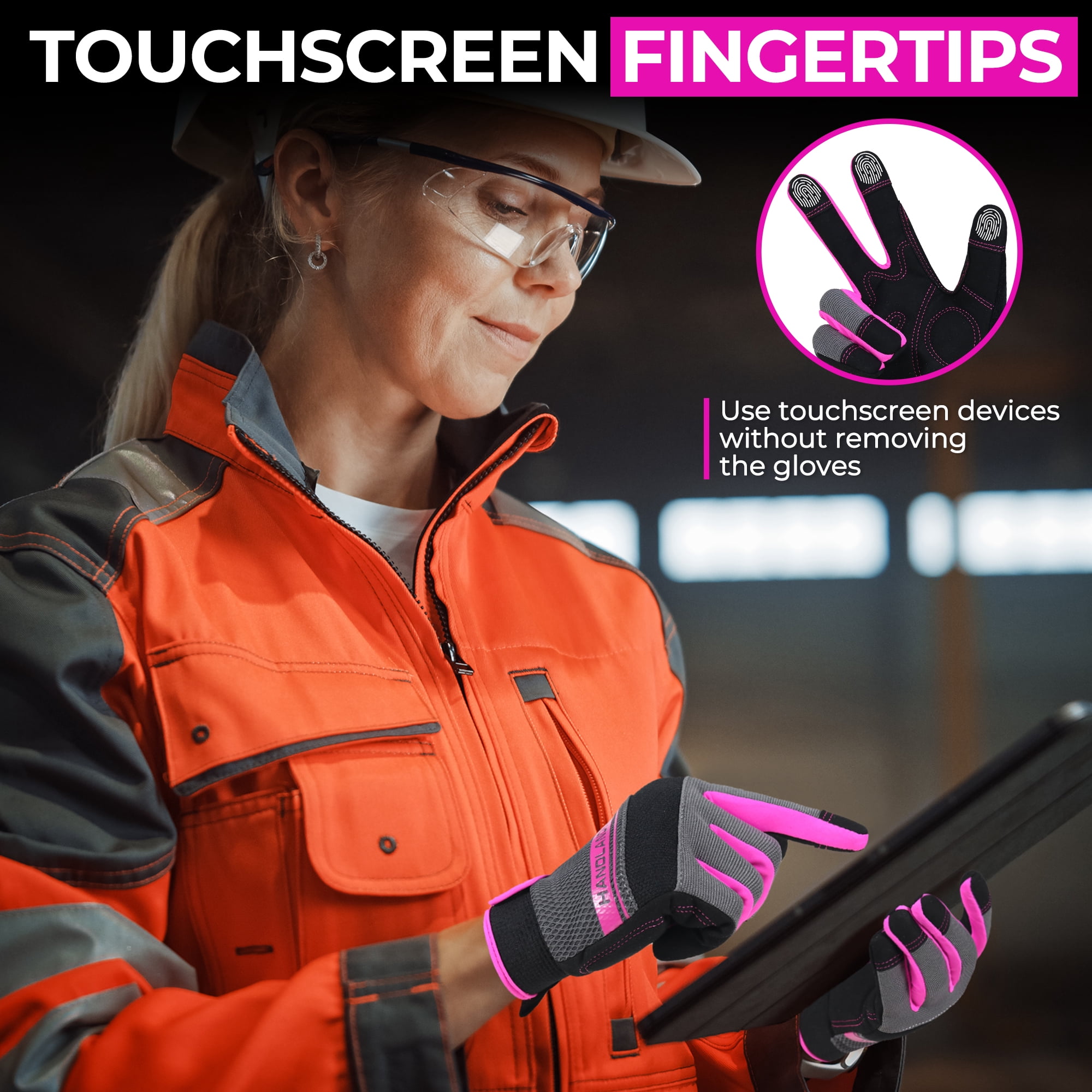 HANDLANDY Utility Work Gloves Women, Thin Mechanic Working Gloves Touch Screen, Pink, Medium