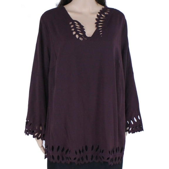 Alfani Plus Size Cutout Poet Sleeve Blouse New Wine 2X