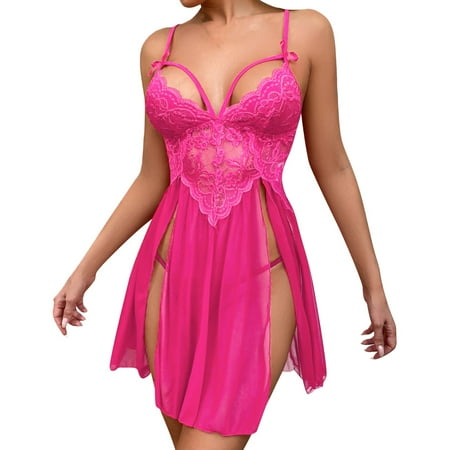 Women Sexy Lingerie Open Front Dress Lace Chemise Sleepwear Mesh Nightgown
