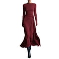 thumbnail image 2 of YueHuiYing Women's Crew Neck Ruched Bodycon Maxi Dress Long Sleeve Slim Fit Elegant Flared Evening Cocktail, 2 of 5