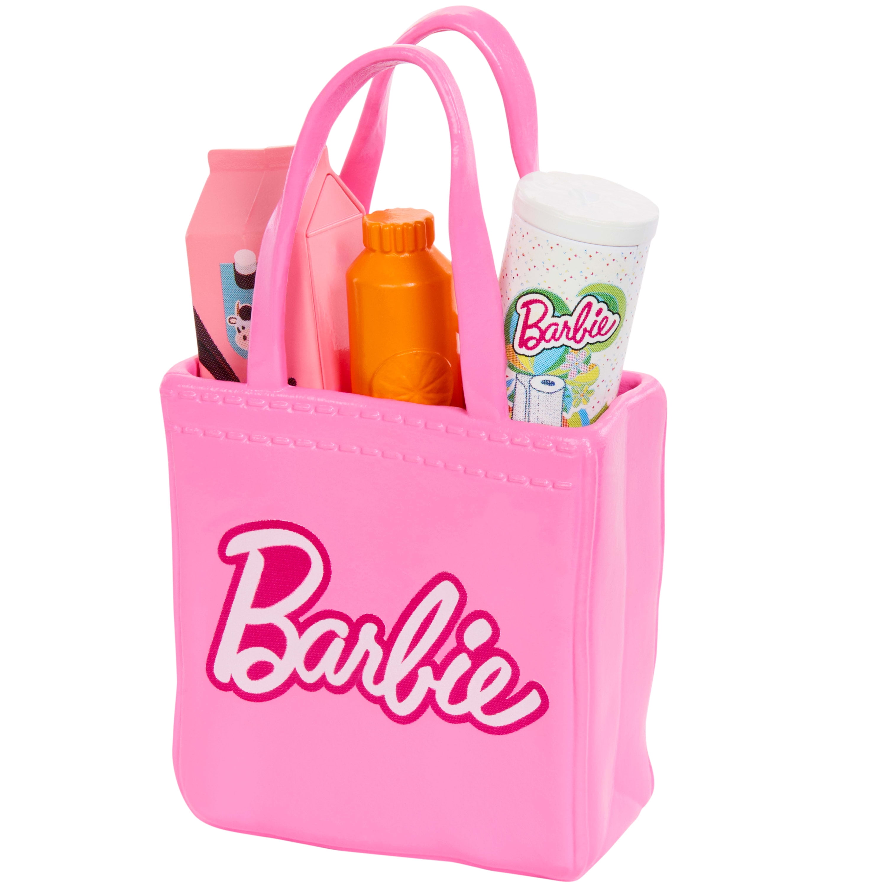 Barbie World Grocery Shopping Toy Set with 11 Doll Accessories Including Cart, Food, Bag, & More  (图2)
