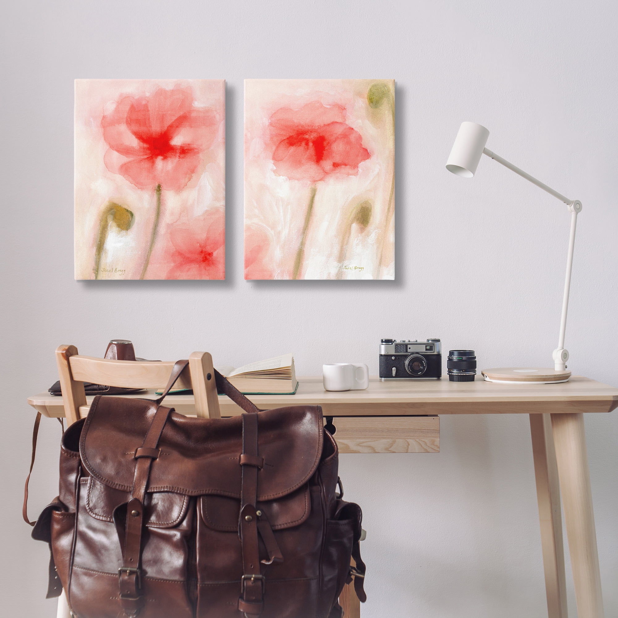 Stupell Industries Beautiful Coral Poppy Blossom Plants & Flowers Painting Wrapped Canvas Art Print Wall Art, 20 x 30, Set of 2