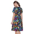thumbnail image 2 of Bixox Robe d'Été à Manches Courtes pour Femmes Robe Ample Longueur Genou avec Poches-Verre Coloré1, 2 of 7
