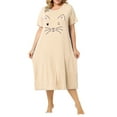 thumbnail image 3 of Unique Bargains Women's Plus Nightgown Short Sleeve Cat Print Nightshirt, 3 of 8
