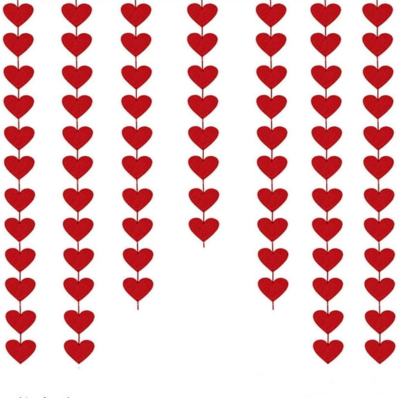 Ljia 72 Pcs Red Hearts Felt Garland - NO DIY Red Heart Hanging String Garland Valentine Decorations for Home, Office, Wedding, Anniversary, Birthday Party Supplies (72 Red Hearts) A605