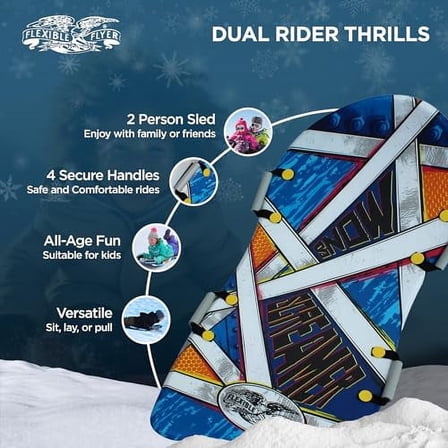 Flexible Flyer Lightweight Foam Slider, Adult and Kids Snow Play Sled with Handles, Winter Toboggan Sled for Ages 5 and Up