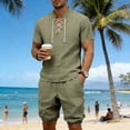 thumbnail image 5 of SOOMLON Mens 2 Piece Short Sets Big and Tall Henley Linen T Shirts Side Tie Jogger Shorts Summer Beach Outfits Sets, 5 of 9