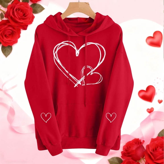 Avrnliq Valentines Day Sweatshirt Hoodie for Women Red Cozy Fleece Pullover Long Sleeve Romantic Gift for Her Girlfriend Wife,Size 2XL