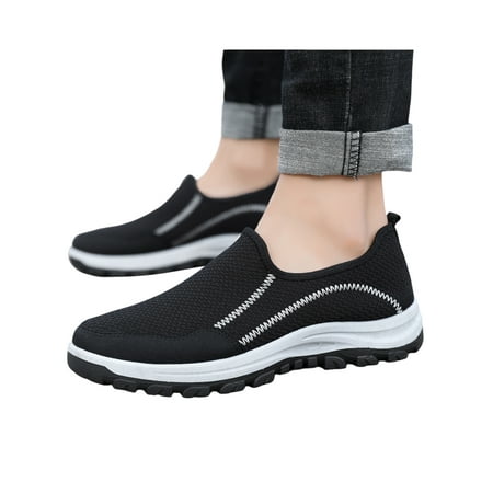 

Wazshop Men Walking Shoes Slip On Sneakers Mesh Running Shoe Non-Slip Round Toe Sneaker Mens Flats Low Top Breathable Black 6