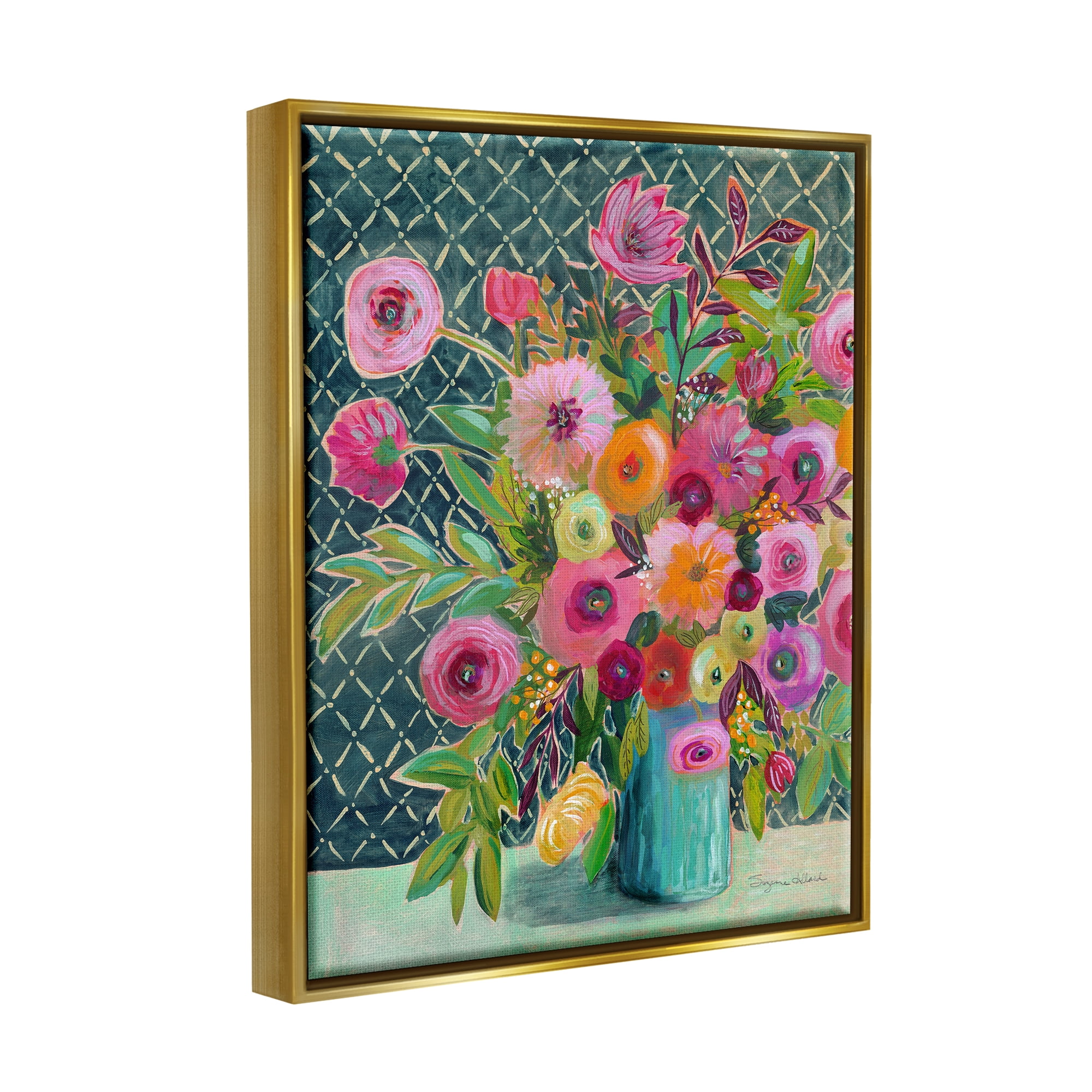 Stupell Industries Patterned Modern Flower Bouquet Botanical & Floral Painting Gold Floater Framed Art Print Wall Art
