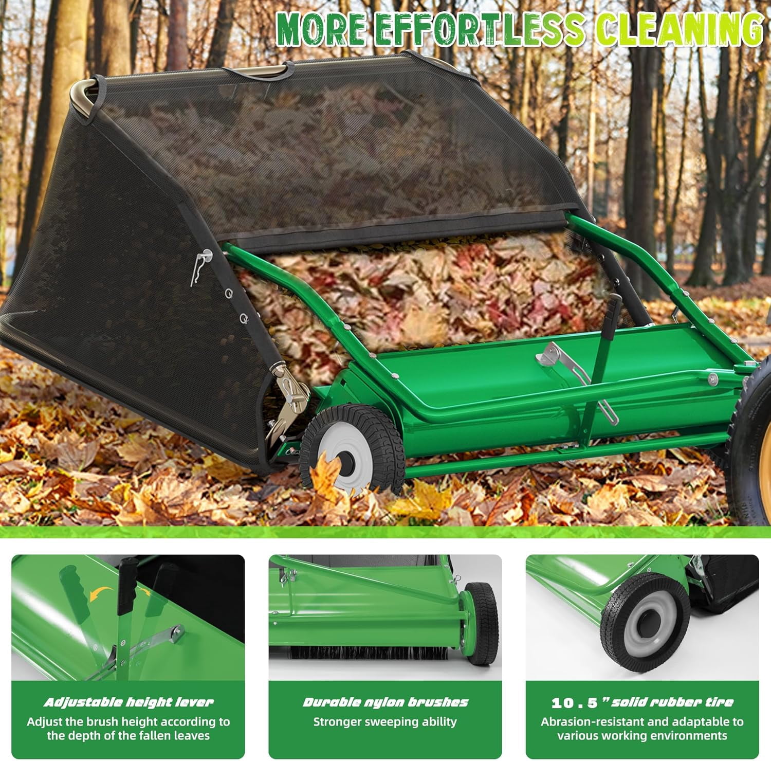 42" Tow Behind Lawn Sweeper Leaf Collector for Grass Lawn 18.55 cu. ft Capacity