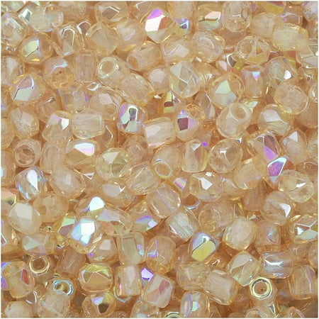 - True2 Czech Fire Polished Glass, Faceted Round Beads 2mm, 50 Pieces, Crystal Yellow Rainbow