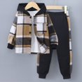 thumbnail image 2 of UAYOTSE Toddler Boys 2-Piece Hooded Plaid Shacket and Jogger Pants Set Button-Up Jacket with Side Stripe Trousers Fall Winter Outfit Size 3 Years, 2 of 9