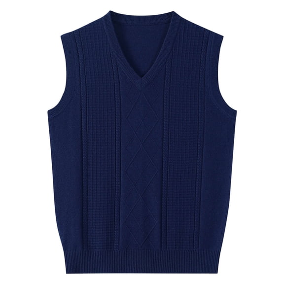 Miluxas Mens Sweater Vest Wool Blended Knitted Vest Sweaters V-Neck Sleeveless Pullover Vests Navy