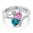 thumbnail image 3 of Gem Stone King 925 Sterling Silver Pink Moissanite London Blue Topaz and White Lab Grown Diamond Ring for Women (1.78 Cttw, Heart Shape 6MM, Gemstone Birthstone, Size 6), 3 of 6