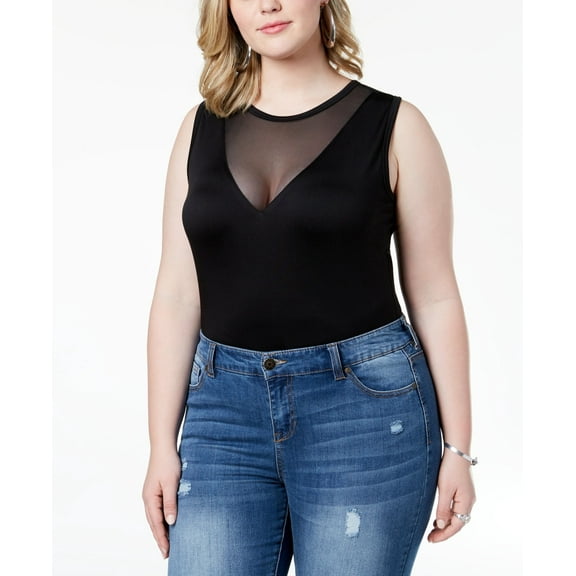 Say What? Womens Intimate Trendy Plus Size Illusion Bodysuit;2X