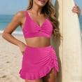 thumbnail image 4 of Mlkoz Swimsuits for Women Solid Color V Neck Ruched Drawstring High Waist Swim Skirt Bikini Sets Two Piece Swimsuit, 4 of 6