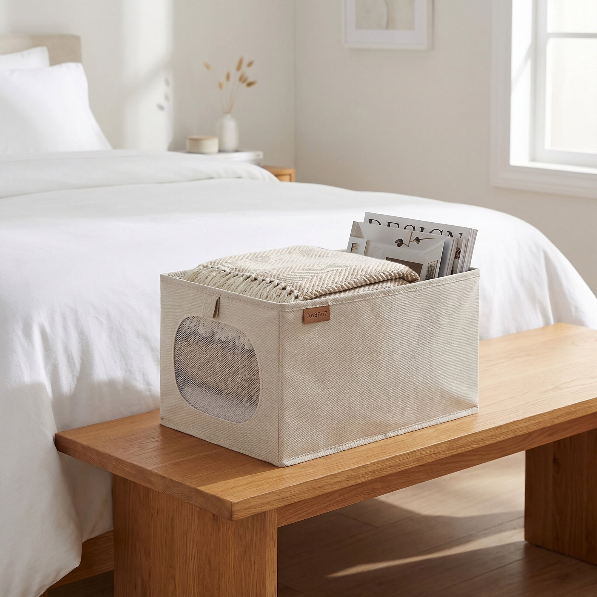 Unique Bargains Fabric Storage Bin With Bottom Light Grey 18.5*11.8*9.8in