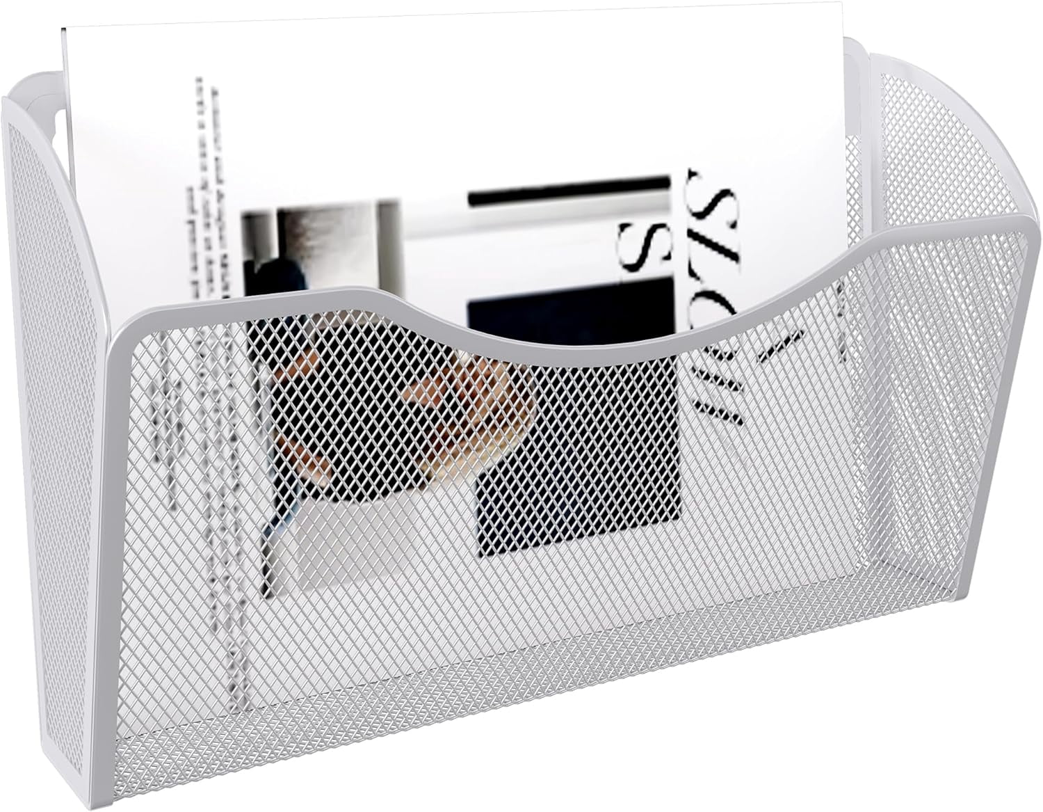 Wall File Organizer, Metal Mesh Hanging File Folder Holder for Letter/A4 Size Folders, Vertical Wall Mount Mail Sorter for Office Paperwork, Classroom, White