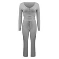thumbnail image 4 of BLOCLOALO 2 Piece Lounge Set Long Sleeve Tops Women's 2 Piece Sets Straight Leg Pants Set Long Sleeve Crop T Shirt Casual Outfits Comfy V Neck Blouses Yoga Suits Soft Lounge Sets for Women Grey L, 4 of 6