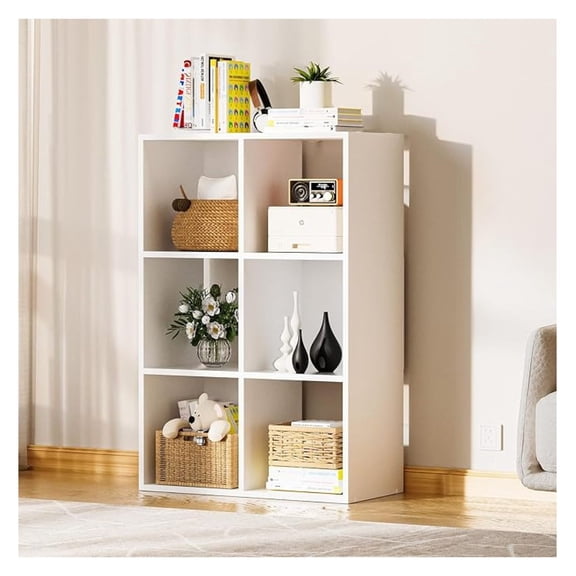 SONGMY 6 Wood Cube Storage Organizer with Open Back and Removable Back Panels, 11In White Cube Storage Bookshelf, Cubicle Shelf Bookcase for Home Office Bedroom Living Room, Vertical or Horizontal
