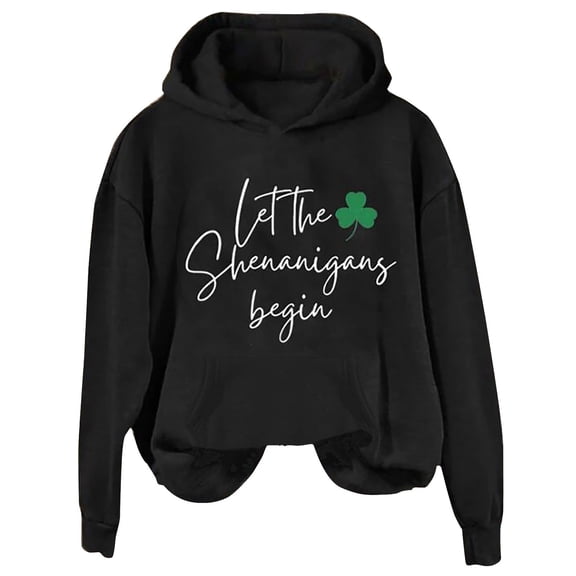 Yajing Oversized Hoodies for Women L Black Women'S English Let The Shenanigans Begin Fashion Round Neck Casual Letter St. Print Long Sleeve Top Sweatshirt