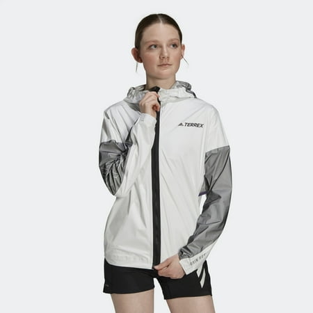 Adidas Women's Terrex Agravic Lightweight Waterproof Pro Trail Running Rain Jacket - White/Black (Small)