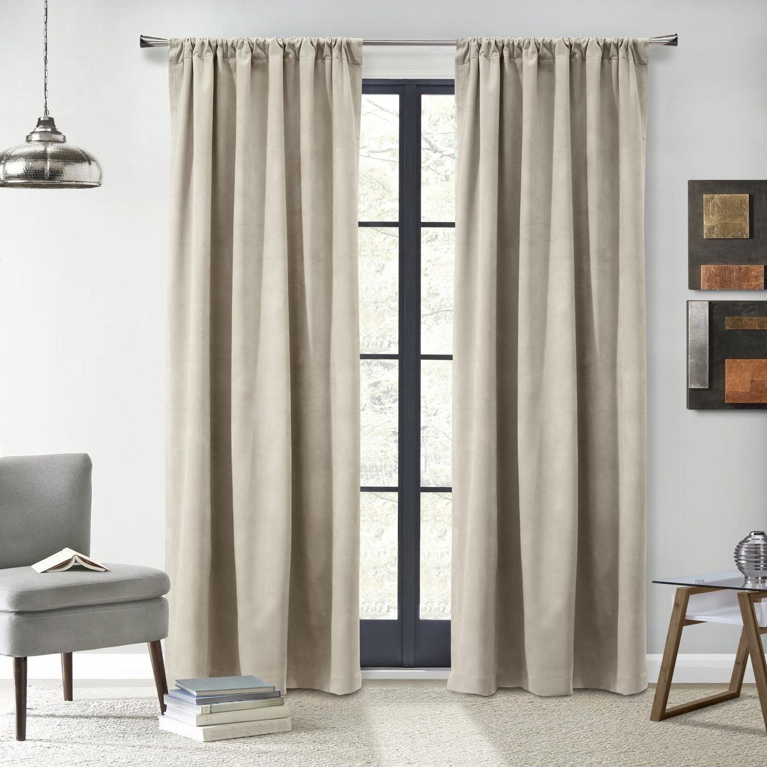 Loft Living Sicily Room Darkening Dual Header Single Curtain Panel 50 x 84 in Oyster