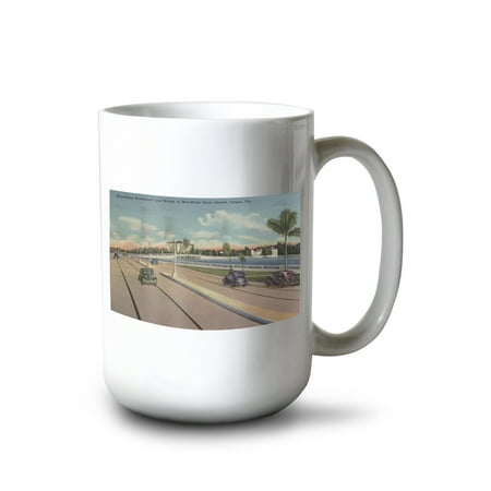 

15 fl oz Ceramic Mug Tampa FL View of Bayshore Blvd Bridge Davis Is. Dishwasher & Microwave Safe