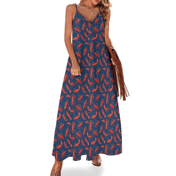 Blue And Red Lobster Pattern Sleeveless Dress Loose Women's Dress Dresses Luxury Evening Dresses